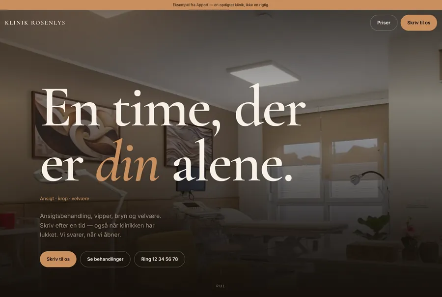 Eksempel på en skønhedsklinik-hjemmeside bygget af Apport