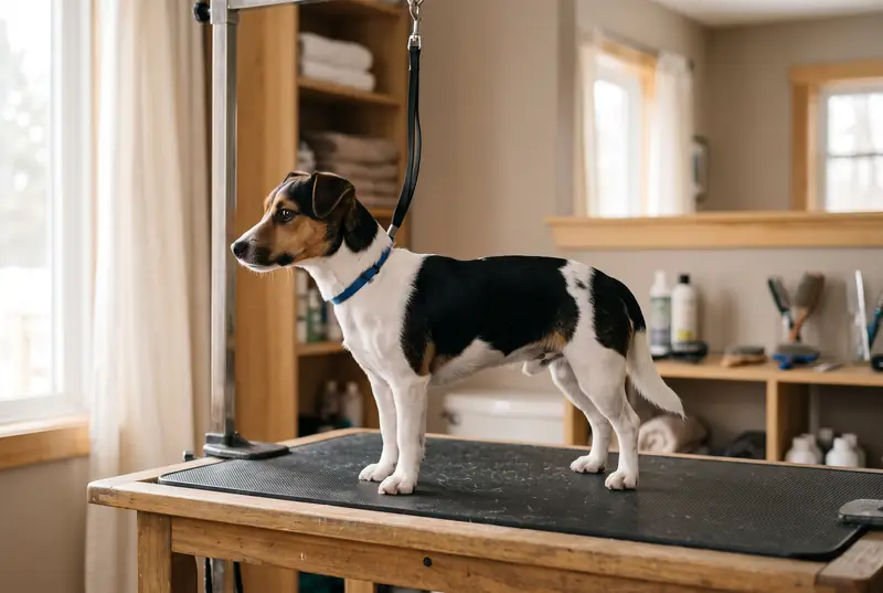 Lille korthaaret hund paa trimmebordet