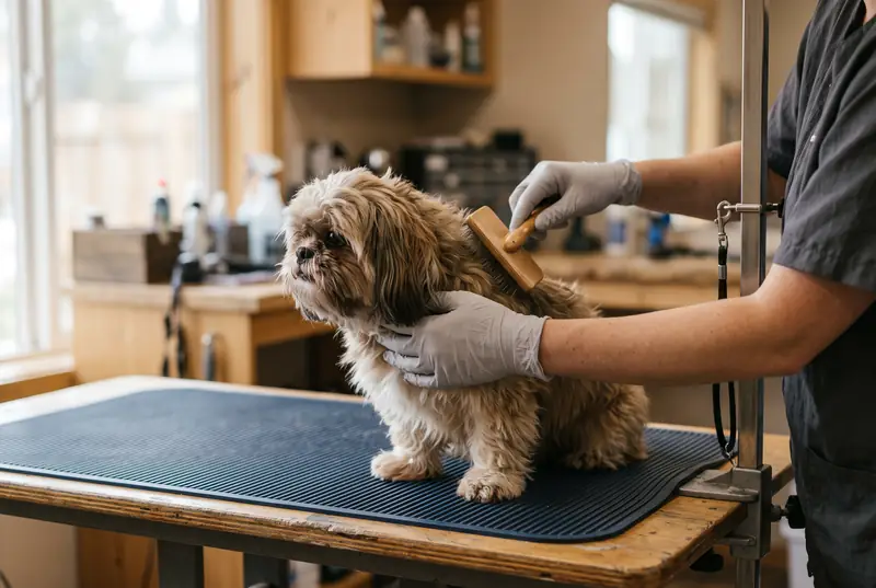 Lille langhaaret hund bliver redt ud